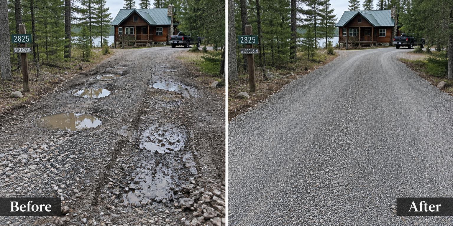 Gravel Driveway Reconditioning before and after